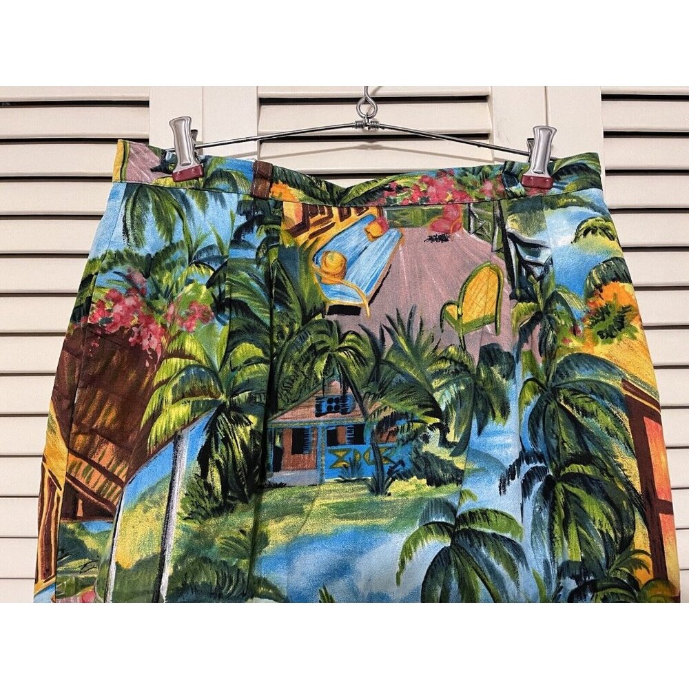 Vtg Sharon Young Tropical Hawaiian Tiki Print Straight Pencil Midi Skirt 14 - Picture 10 of 15